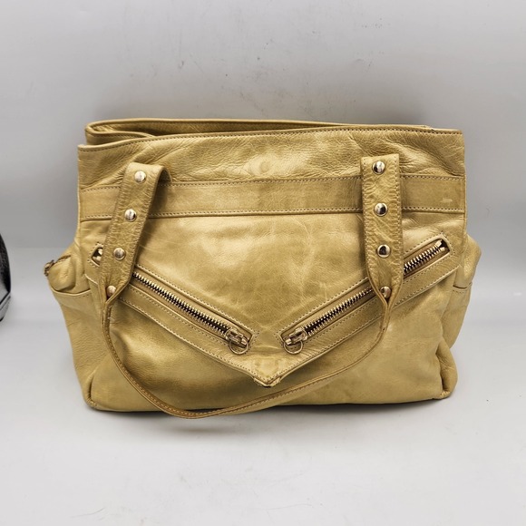 Botkier Handbags - Botkier Convertible‎ Leather Tote Handbag Champagne Gold Double Zip Studded